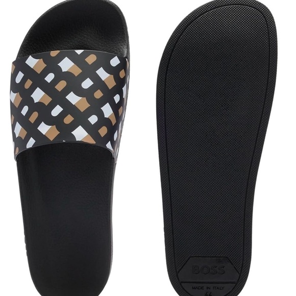 NWT BOSS Mens Bay it Monogram slides with contoured footbed Size size 42 main image 4